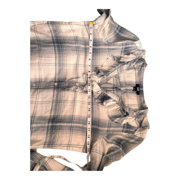 Paige Plaid Shirt Button Up  Distressed Ruffle Collar Festival Semi Sheer Size M - Picture 6 of 9